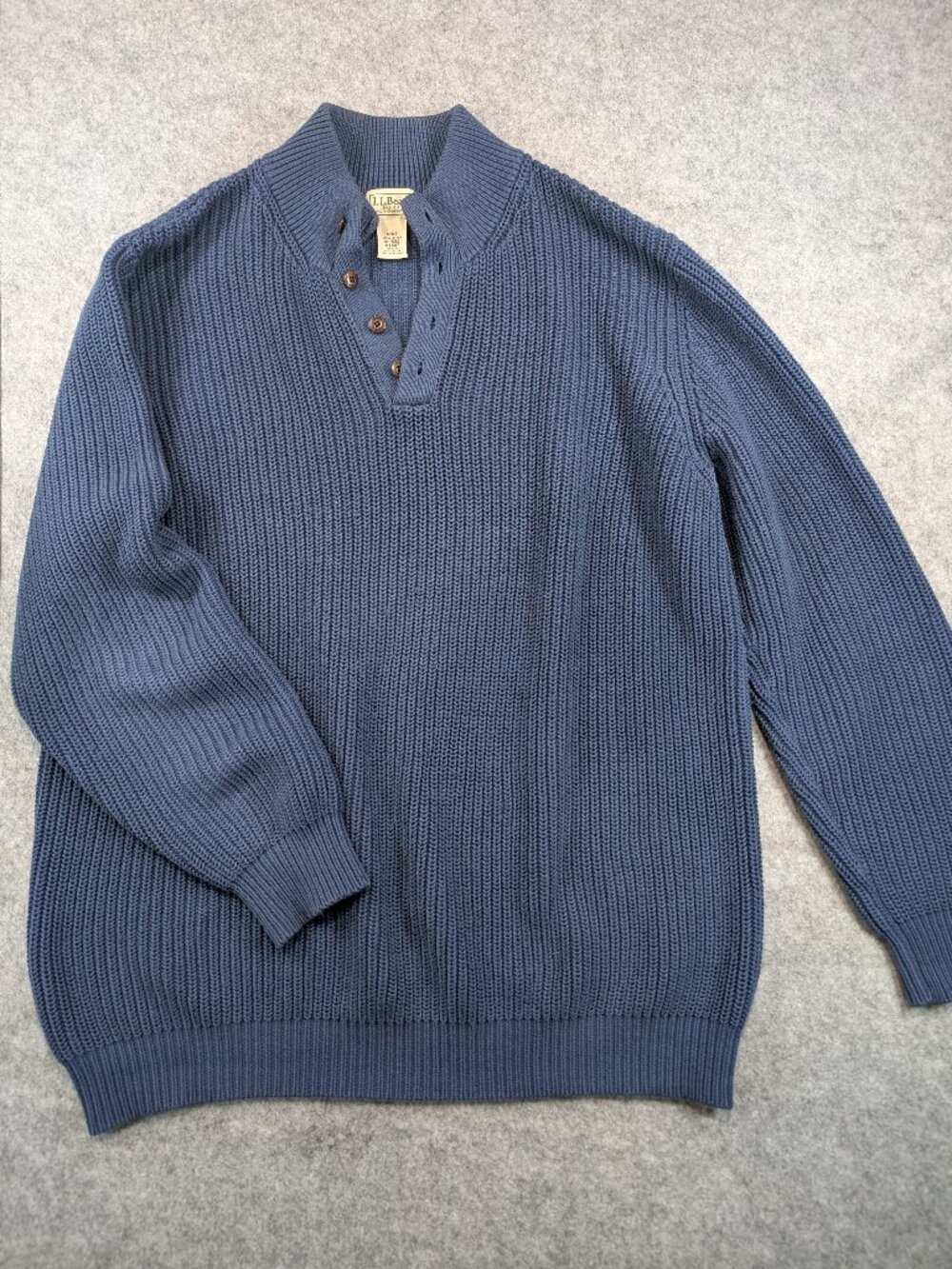 L.L. Bean Men XL Tall Blue Ribbed Knit Cotton Button Henley Sweater Pullover